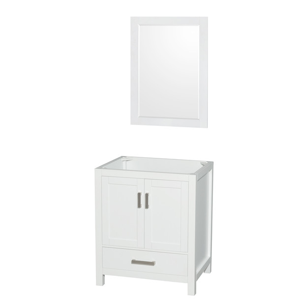 Sheffield 30 Inch Single Bathroom Vanity In White, No Countertop, No Sink, And 24 Inch Mirror