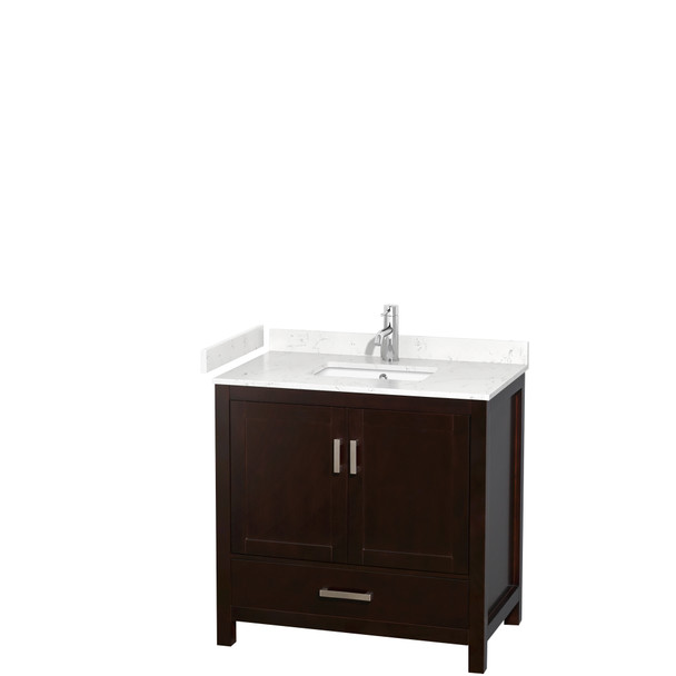 Sheffield 36 Inch Single Bathroom Vanity In Espresso, Carrara Cultured Marble Countertop, Undermount Square Sink, No Mirror