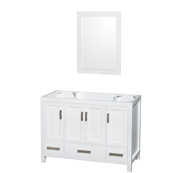 Sheffield 48 Inch Single Bathroom Vanity In White, No Countertop, No Sink, And 24 Inch Mirror