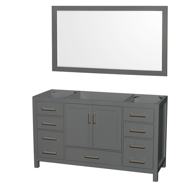 Sheffield 60 Inch Single Bathroom Vanity In Dark Gray, No Countertop, No Sink, And 58 Inch Mirror