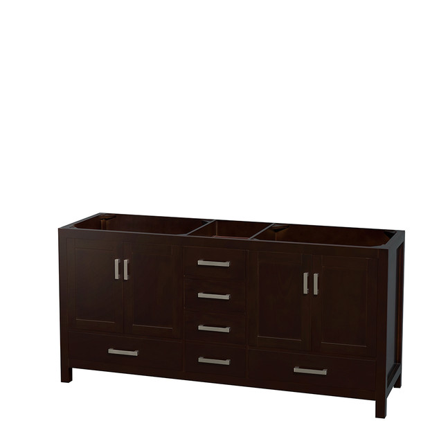 Sheffield 72 Inch Double Bathroom Vanity In Espresso, No Countertop, No Sinks, And No Mirror