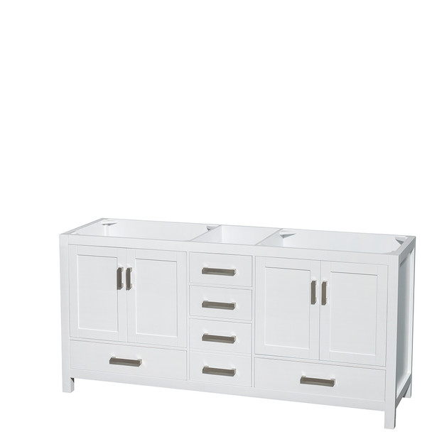 Sheffield 72 Inch Double Bathroom Vanity In White, No Countertop, No Sinks, And No Mirror