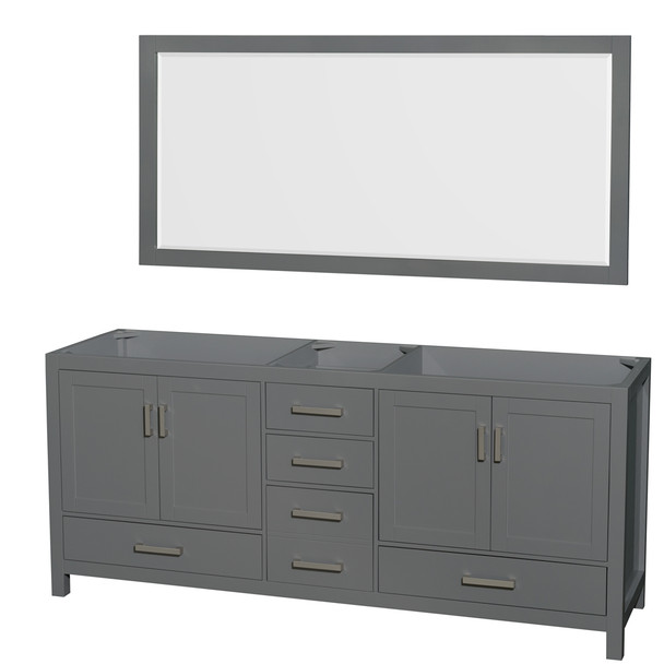 Sheffield 80 Inch Double Bathroom Vanity In Dark Gray, No Countertop, No Sink, And 70 Inch Mirror