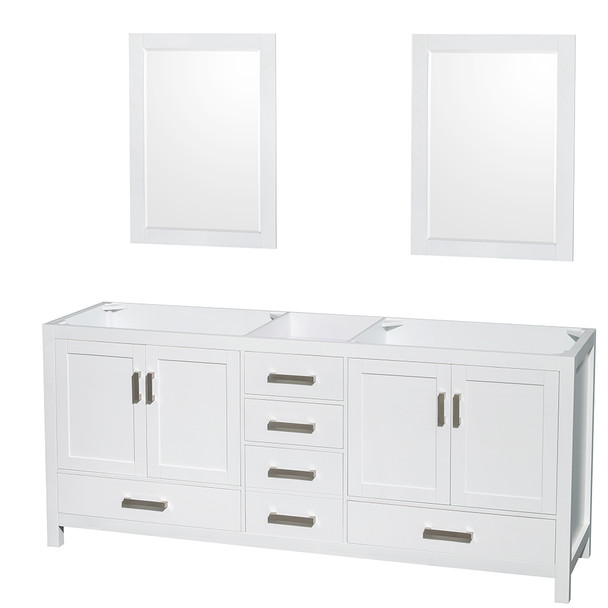 Sheffield 80 Inch Double Bathroom Vanity In White, No Countertop, No Sinks, And 24 Inch Mirrors