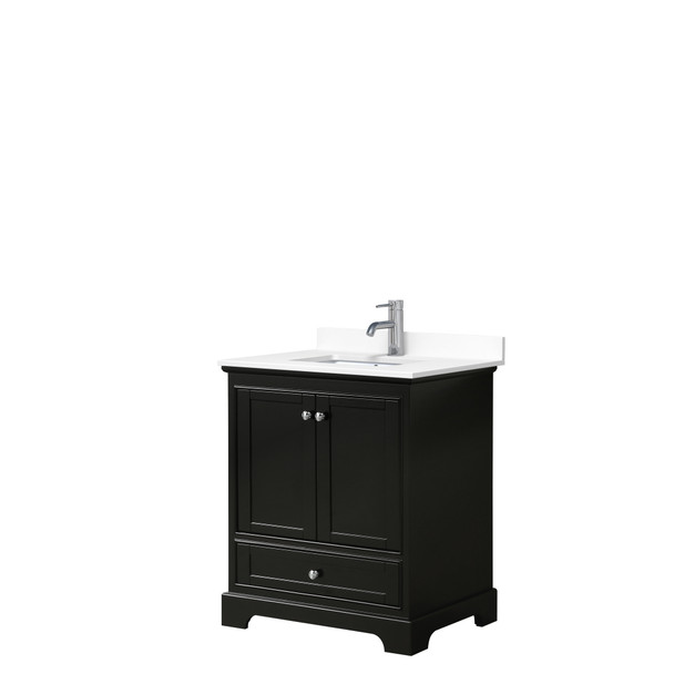 Deborah 30 Inch Single Bathroom Vanity In Dark Espresso, White Cultured Marble Countertop, Undermount Square Sink, No Mirror