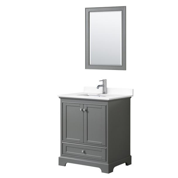 Deborah 30 Inch Single Bathroom Vanity In Dark Gray, White Cultured Marble Countertop, Undermount Square Sink, 24 Inch Mirror
