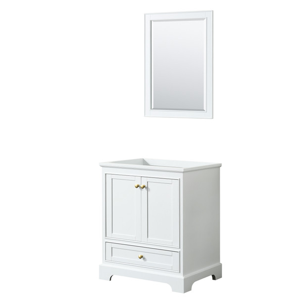 Deborah 30 Inch Single Bathroom Vanity In White, No Countertop, No Sink, Brushed Gold Trim, 24 Inch Mirror