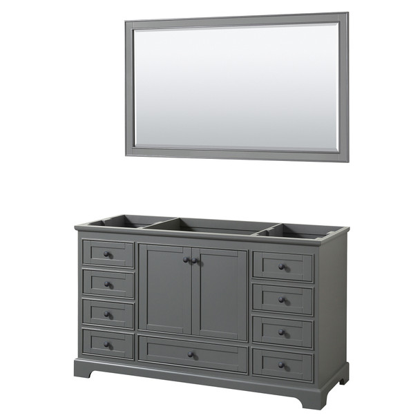 Deborah 60 Inch Single Bathroom Vanity In Dark Gray, No Countertop, No Sink, Matte Black Trim, 58 Inch Mirror