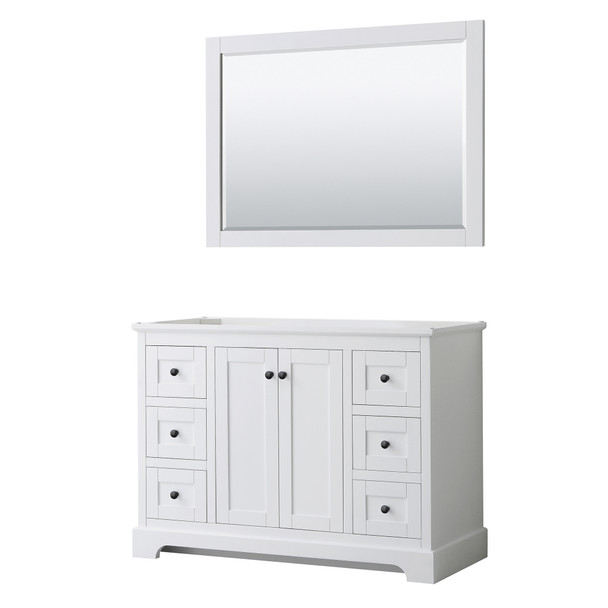 Avery 48 Inch Single Bathroom Vanity In White, No Countertop, No Sink, Matte Black Trim, 46 Inch Mirror