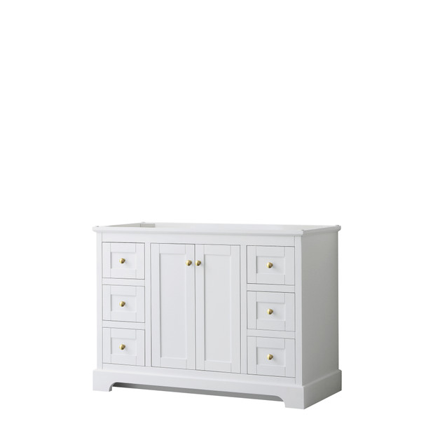 Avery 48 Inch Single Bathroom Vanity In White, No Countertop, No Sink, Brushed Gold Trim