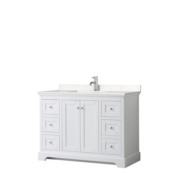 Avery 48 Inch Single Bathroom Vanity In White, Carrara Cultured Marble Countertop, Undermount Square Sink, No Mirror