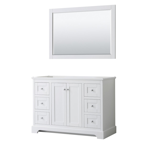 Avery 48 Inch Single Bathroom Vanity In White, No Countertop, No Sink, And 46 Inch Mirror