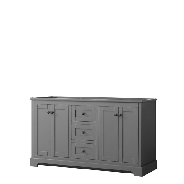 Avery 60 Inch Double Bathroom Vanity In Dark Gray, No Countertop, No Sinks, Matte Black Trim