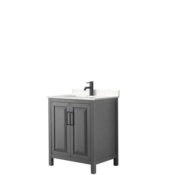 Daria 30 Inch Single Bathroom Vanity In Dark Gray, Carrara Cultured Marble Countertop, Undermount Square Sink, Matte Black Trim
