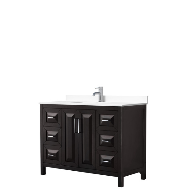Daria 48 Inch Single Bathroom Vanity In Dark Espresso, White Cultured Marble Countertop, Undermount Square Sink, No Mirror