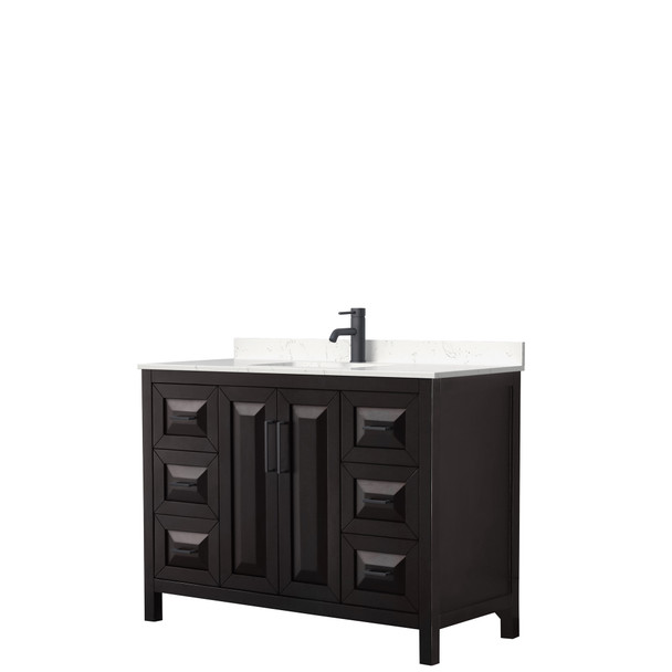 Daria 48 Inch Single Bathroom Vanity In Dark Espresso, Carrara Cultured Marble Countertop, Undermount Square Sink, Matte Black Trim