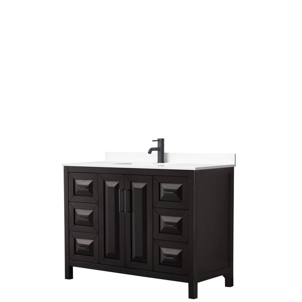 Daria 48 Inch Single Bathroom Vanity In Dark Espresso, White Cultured Marble Countertop, Undermount Square Sink, Matte Black Trim