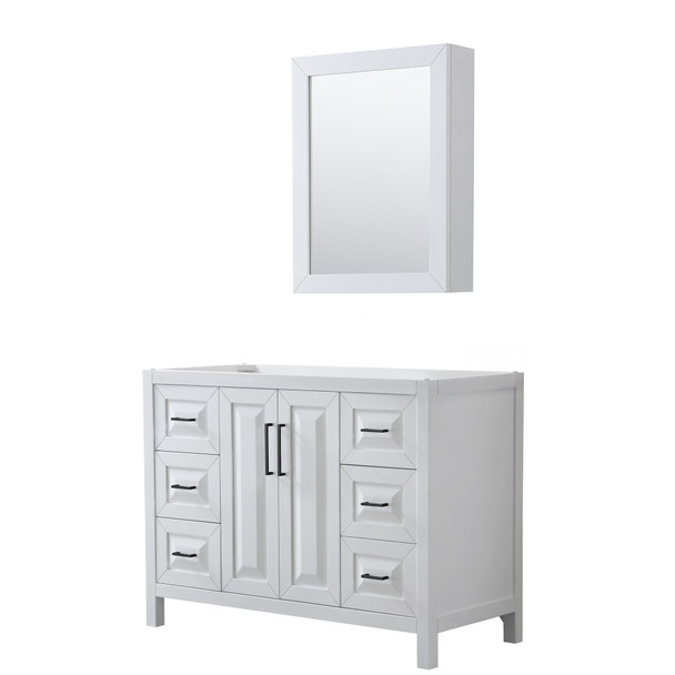Daria 48 Inch Single Bathroom Vanity In White, No Countertop, No Sink, Matte Black Trim, Medicine Cabinet