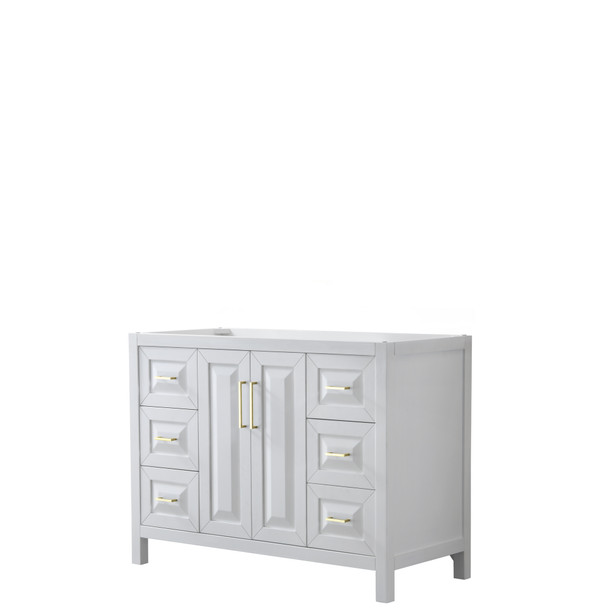 Daria 48 Inch Single Bathroom Vanity In White, No Countertop, No Sink, Brushed Gold Trim