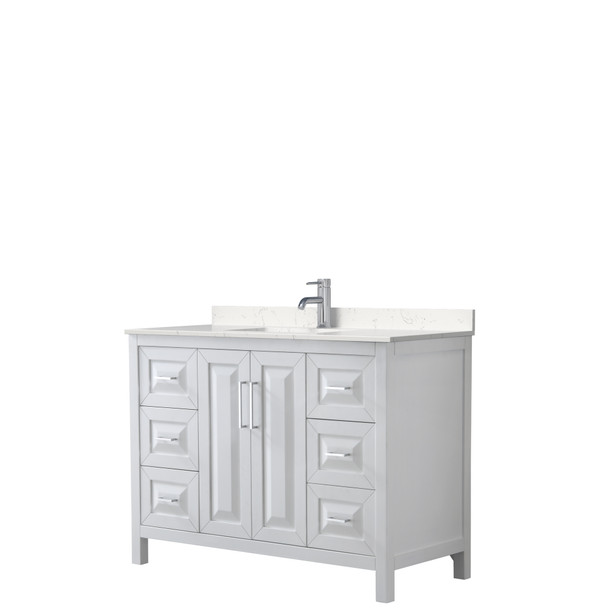 Daria 48 Inch Single Bathroom Vanity In White, Carrara Cultured Marble Countertop, Undermount Square Sink, No Mirror