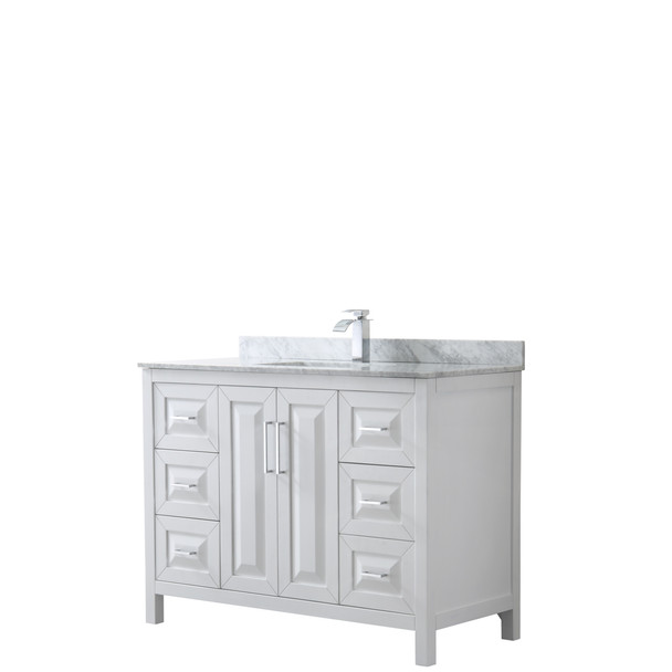 Daria 48 Inch Single Bathroom Vanity In White, White Carrara Marble Countertop, Undermount Square Sink, And No Mirror