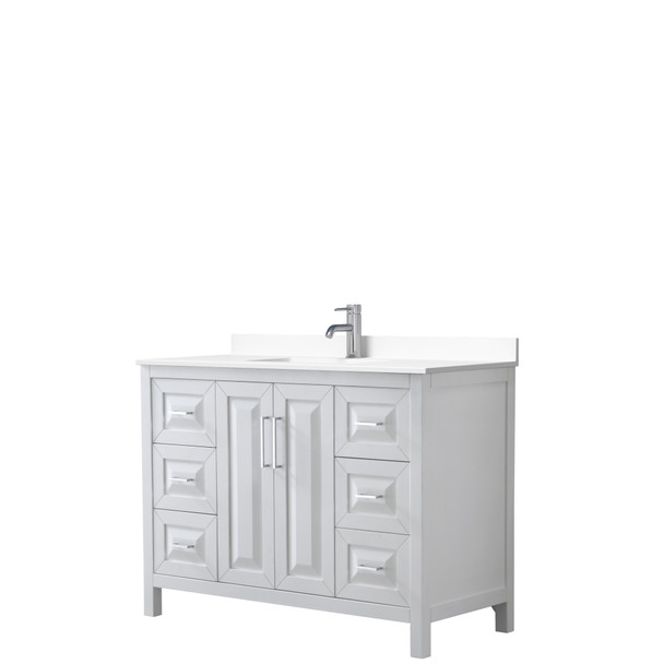 Daria 48 Inch Single Bathroom Vanity In White, White Cultured Marble Countertop, Undermount Square Sink, No Mirror