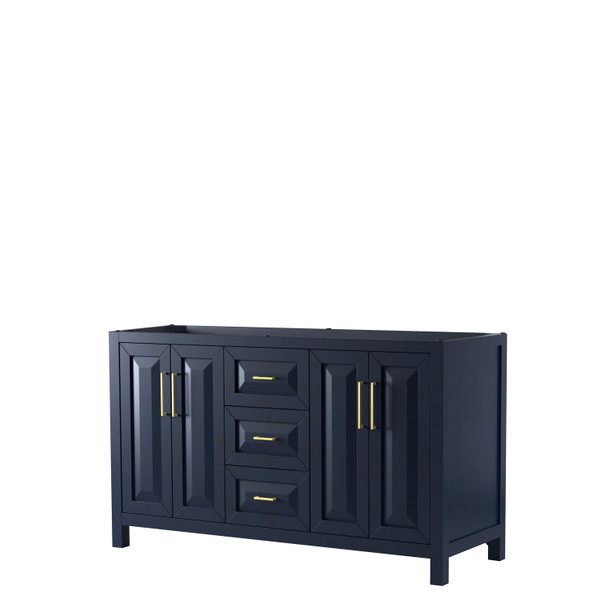 Daria 60 Inch Double Bathroom Vanity In Dark Blue, No Countertop, No Sink, No Mirror