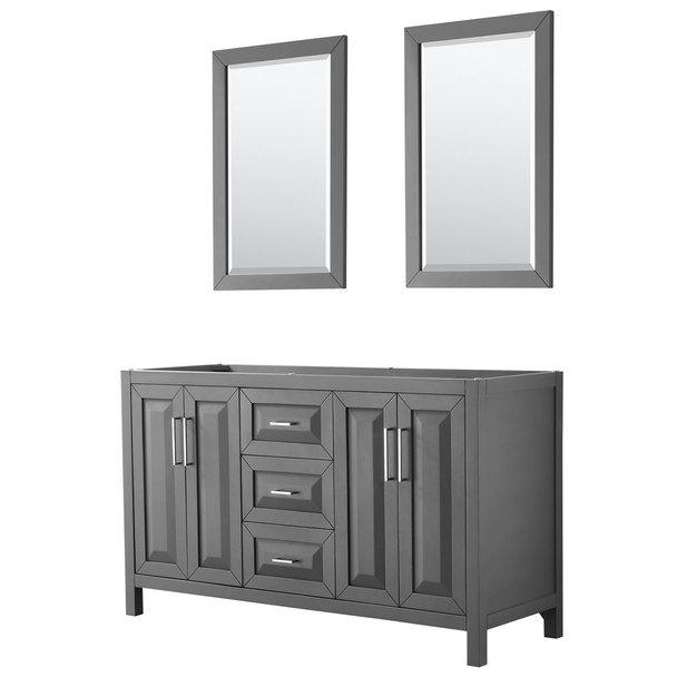 Daria 60 Inch Double Bathroom Vanity In Dark Gray, No Countertop, No Sink, And 24 Inch Mirrors