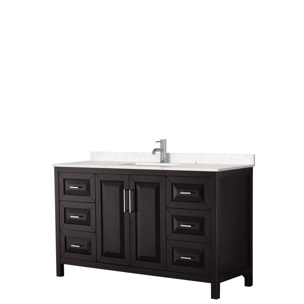 Daria 60 Inch Single Bathroom Vanity In Dark Espresso, Carrara Cultured Marble Countertop, Undermount Square Sink, No Mirror