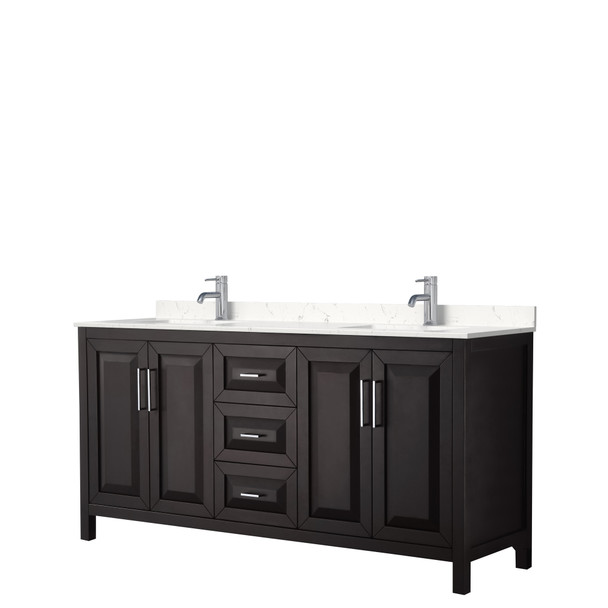 Daria 72 Inch Double Bathroom Vanity In Dark Espresso, Carrara Cultured Marble Countertop, Undermount Square Sinks, No Mirror