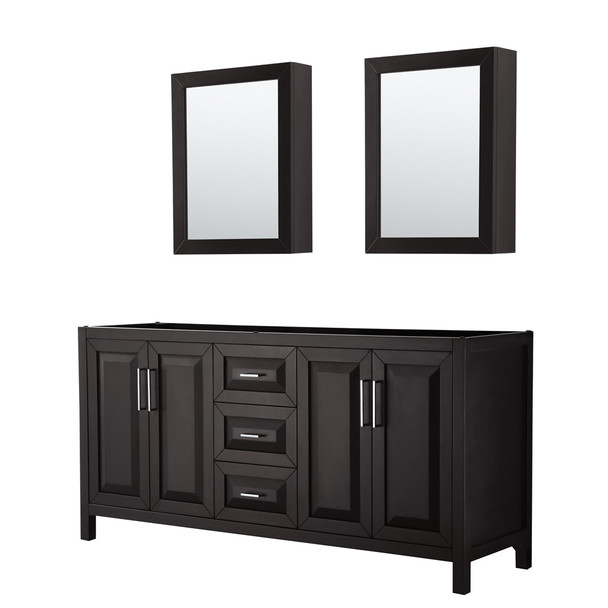 Daria 72 Inch Double Bathroom Vanity In Dark Espresso, No Countertop, No Sink, And Medicine Cabinets