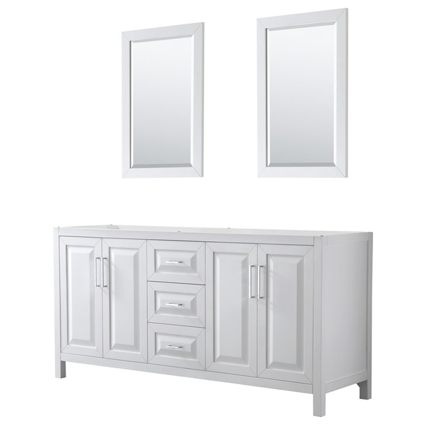 Daria 72 Inch Double Bathroom Vanity In White, No Countertop, No Sink, And 24 Inch Mirrors