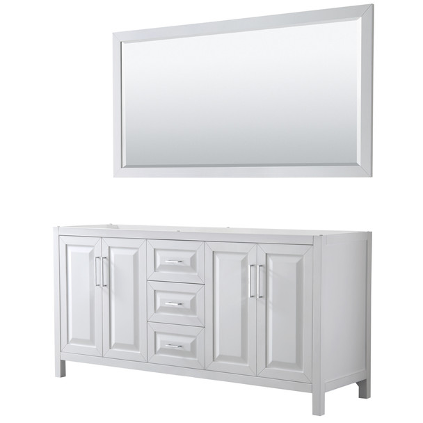 Daria 72 Inch Double Bathroom Vanity In White, No Countertop, No Sink, And 70 Inch Mirror