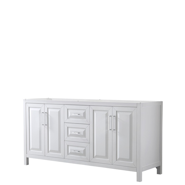 Daria 72 Inch Double Bathroom Vanity In White, No Countertop, No Sink, And No Mirror