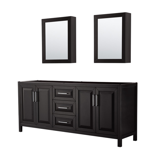 Daria 80 Inch Double Bathroom Vanity In Dark Espresso, No Countertop, No Sink, And Medicine Cabinets