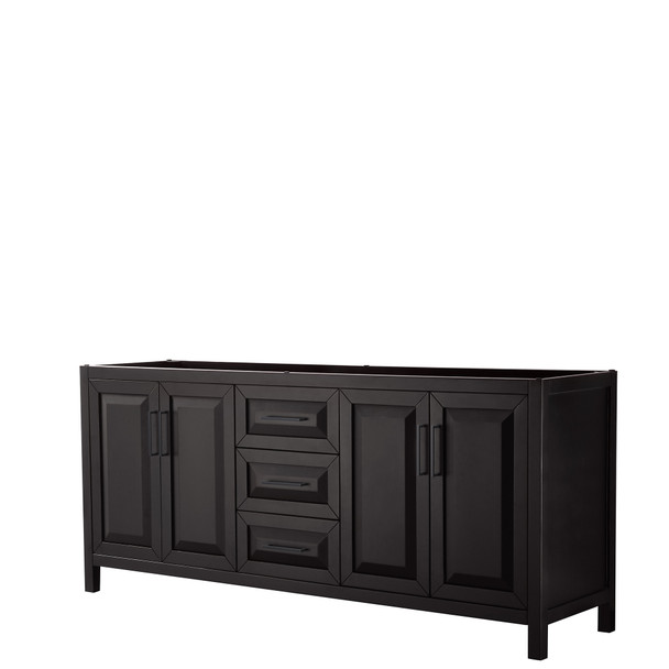 Daria 80 Inch Double Bathroom Vanity In Dark Espresso, No Countertop, No Sink, Matte Black Trim