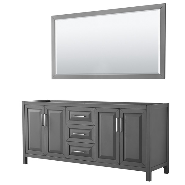 Daria 80 Inch Double Bathroom Vanity In Dark Gray, No Countertop, No Sink, And 70 Inch Mirror