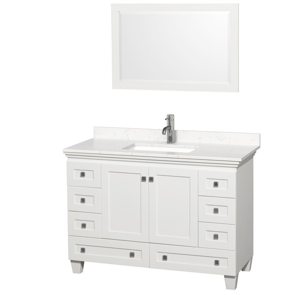 Acclaim 48 Inch Single Bathroom Vanity In White, Carrara Cultured Marble Countertop, Undermount Square Sink, 24 Inch Mirror