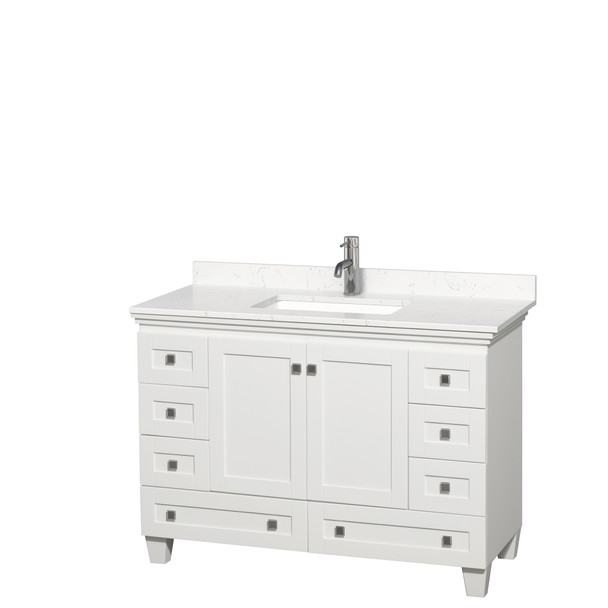 Acclaim 48 Inch Single Bathroom Vanity In White, Carrara Cultured Marble Countertop, Undermount Square Sink, No Mirror