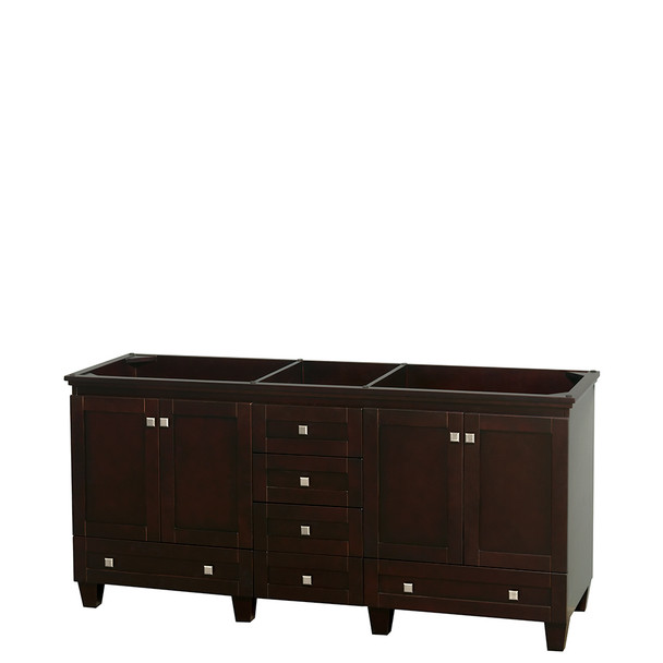 Acclaim 72 Inch Double Bathroom Vanity In Espresso, No Countertop, No Sinks, And No Mirrors
