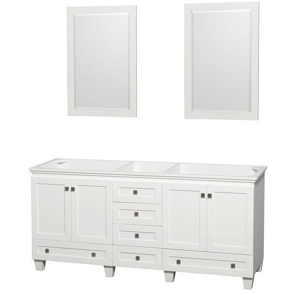 Acclaim 72 Inch Double Bathroom Vanity In White, No Countertop, No Sinks, And 24 Inch Mirrors