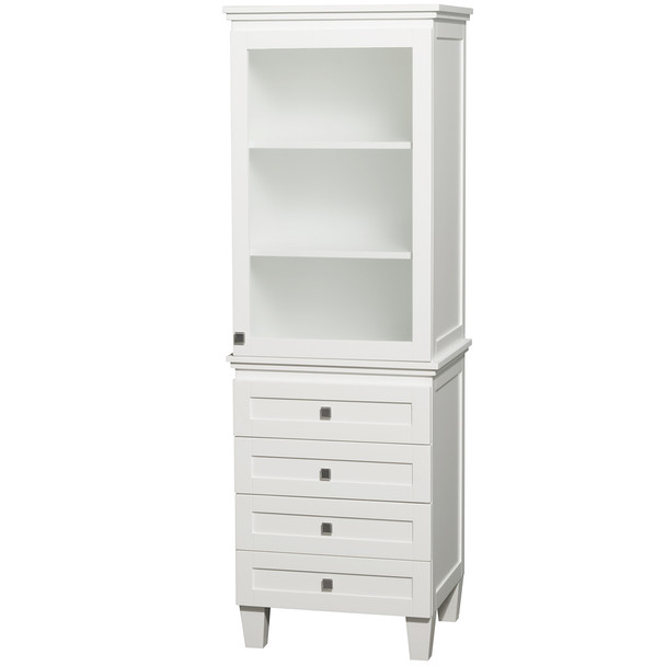 Acclaim Bathroom Linen Tower In White With Shelved Cabinet Storage And 4 Drawers