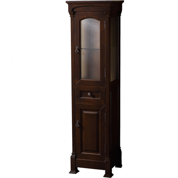 Andover Solid Oak Bathroom Linen Tower With Cabinet Storage In Dark Cherry