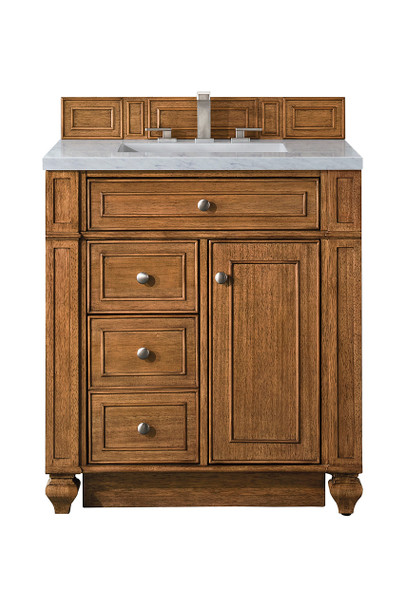Bristol 30" Single Vanity, Saddle Brown, W/ 3 Cm Arctic Fall Solid Surface Top