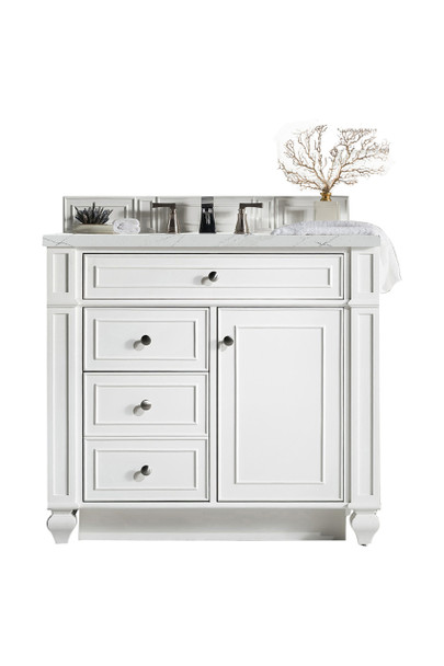 Bristol 36" Single Vanity, Bright White, W/ 3 Cm Ethereal Noctis Quartz Top