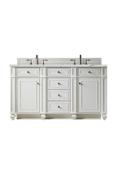 Bristol 60" Double Vanity, Bright White, W/ 3 Cm Ethereal Noctis Quartz Top