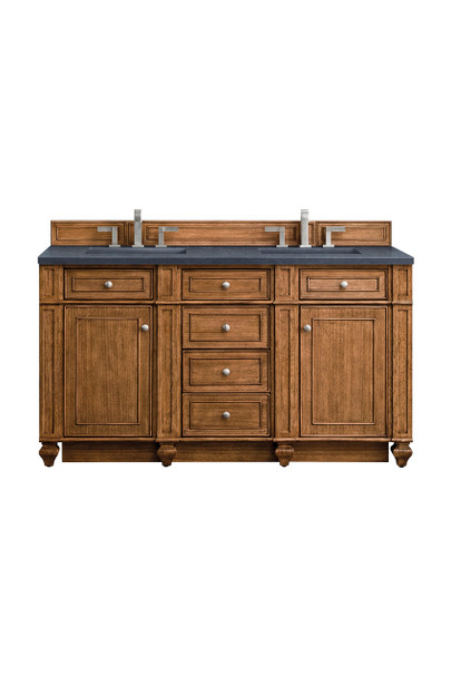 Bristol 60" Double Vanity, Saddle Brown, W/ 3 Cm Charcoal Soapstone Quartz Top