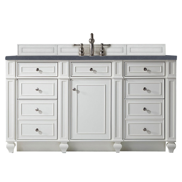 Bristol 60" Single Vanity, Bright White, W/ 3 Cm Charcoal Soapstone Quartz Top