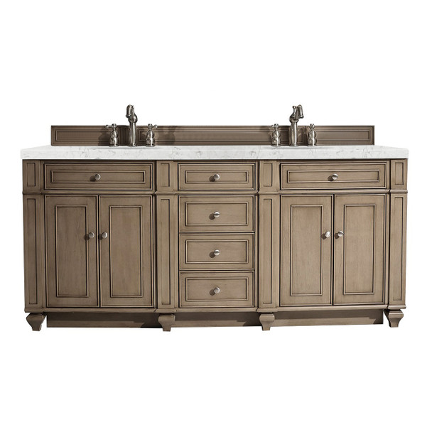 Bristol 72" Double Vanity, Whitewashed Walnut, W/ 3 Cm Eternal Jasmine Pearl Quartz Top