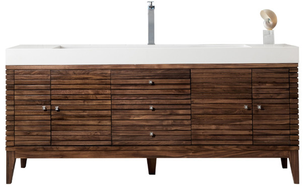 Linear 72" Single Vanity, Mid Century Walnut W/ Glossy White Composite Top
